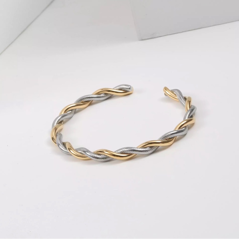 18k Gold & Silver Plated Twist Rope Cuff Bracelet Pulsera Dorado